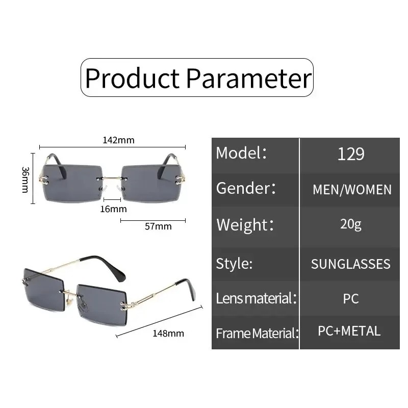 Vintage Fashion 2024 New Sunglasses Rimless Frameless Rectangle Shades Gradient UV400 Summer Traveling Sun Glasses for Women