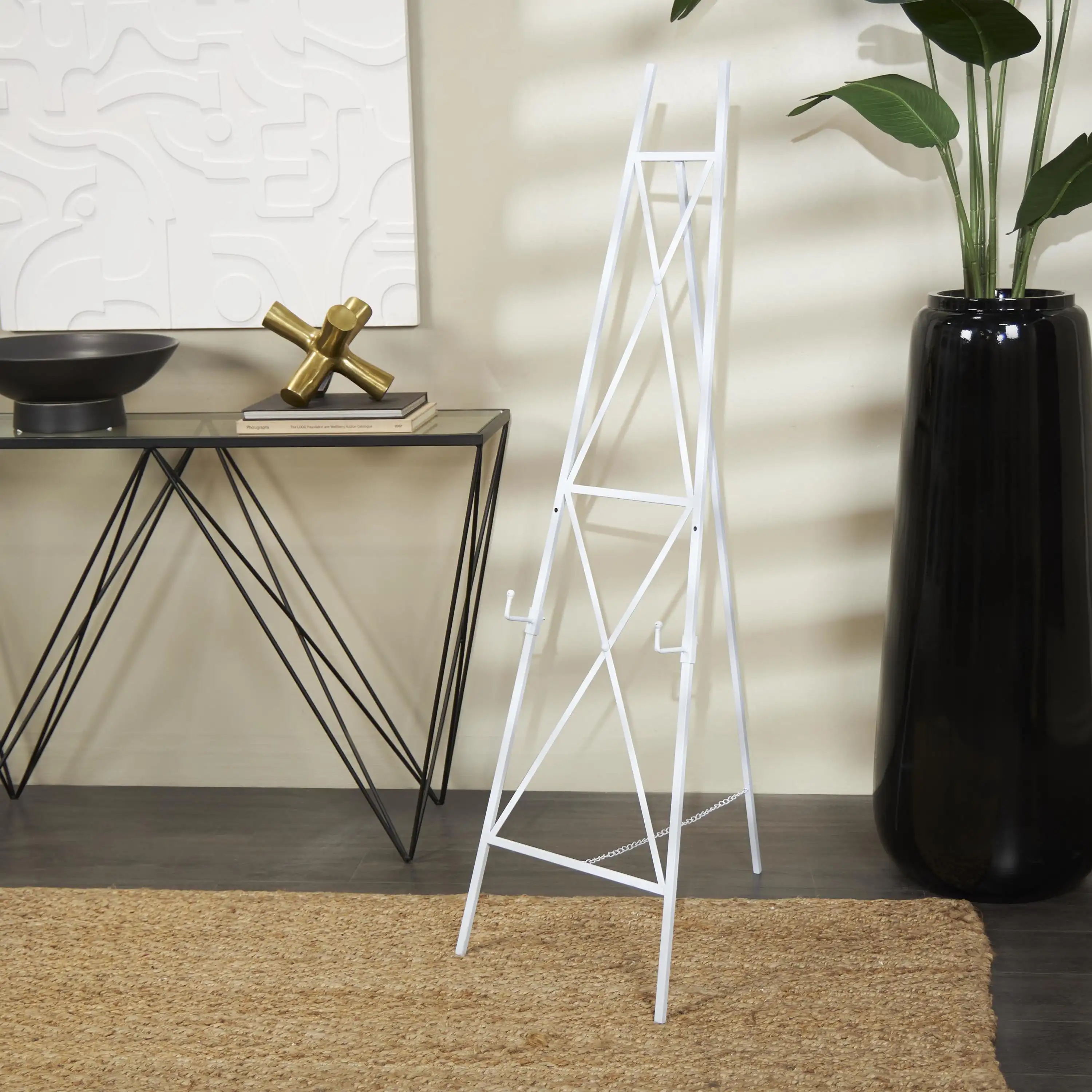 

16" x 54" White Metal Tall Adjustable 2 Tier Easel with Chain Support, 1-Piece