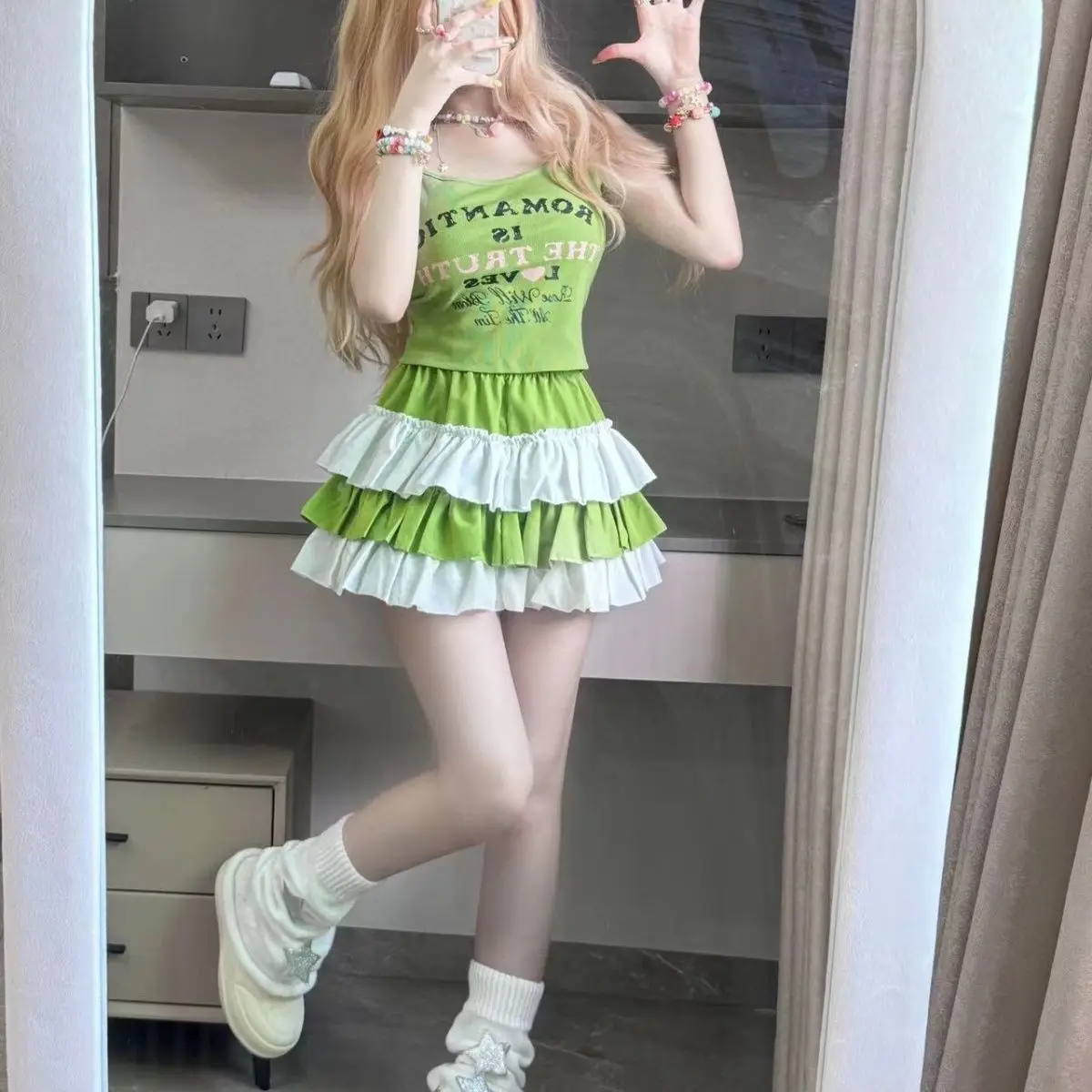 Summer Japanese Sweet and Spicy Girl Fluffy Pumpkin Skirt Dopamine Candy Color Slimming High Waist Cake Skirt