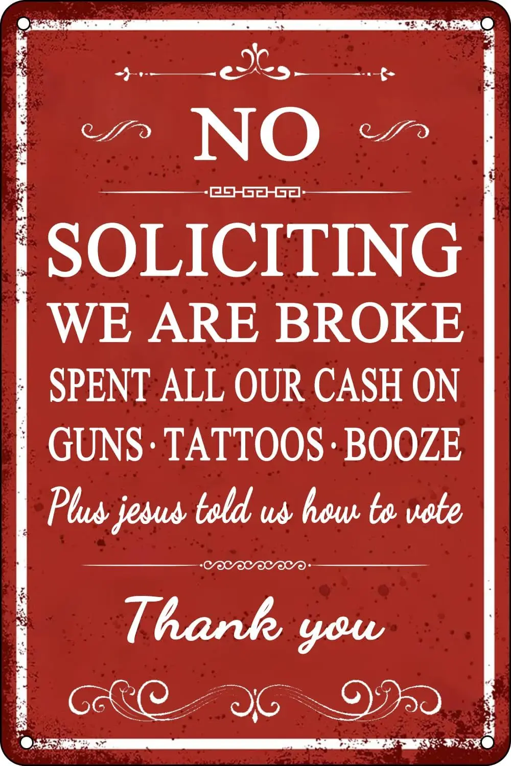 Funny No Soliciting Yard Sign No Soliciting Sign Vintage Metal Tin Signs Wall Decor for Home Front Door Gate Outdoor Use Re sign