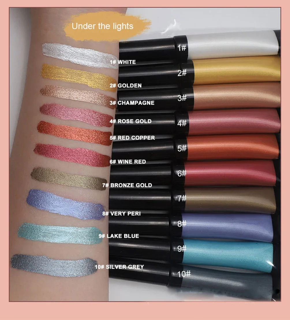 10-color Private Label Liquid Eyeshadow Highlighter Custom Bulk Pearlescent Brightening Pigment Colorful Shiny Highlight Makeup