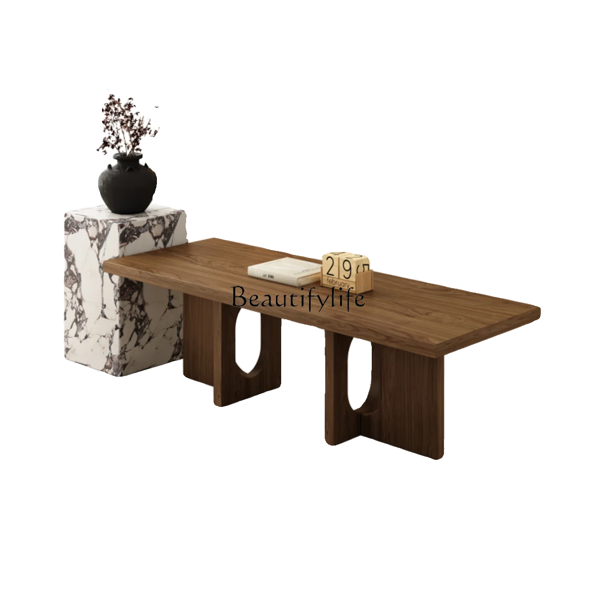 

44Nordic Style Marble Solid Wood Tea Table Living Room Small Apartment Home Side Table Low Table