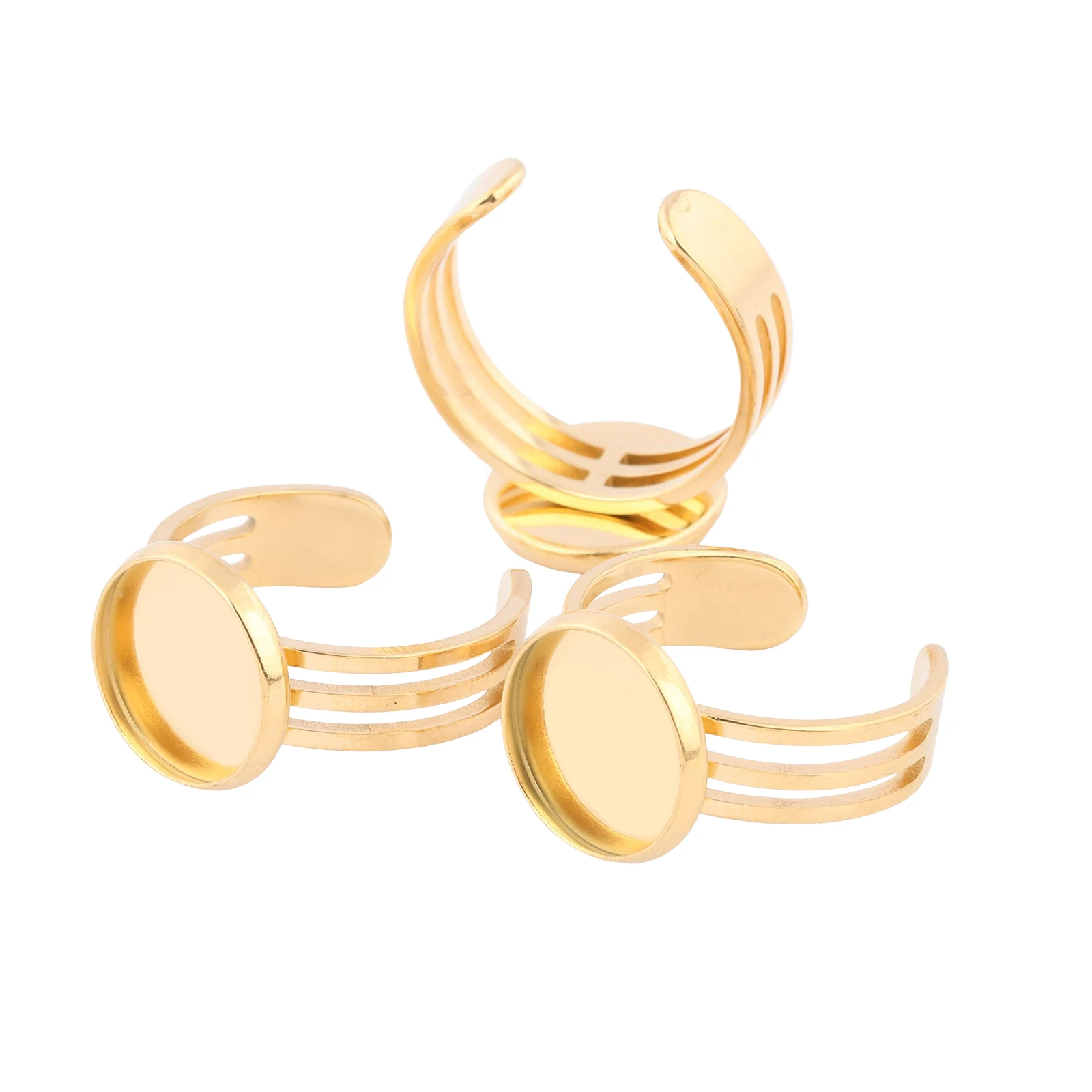 5pcs 12mm Cabochon Ring Base Settings Stainless Steel Gold Plated Adjustable Bezel Fingerring Blanks