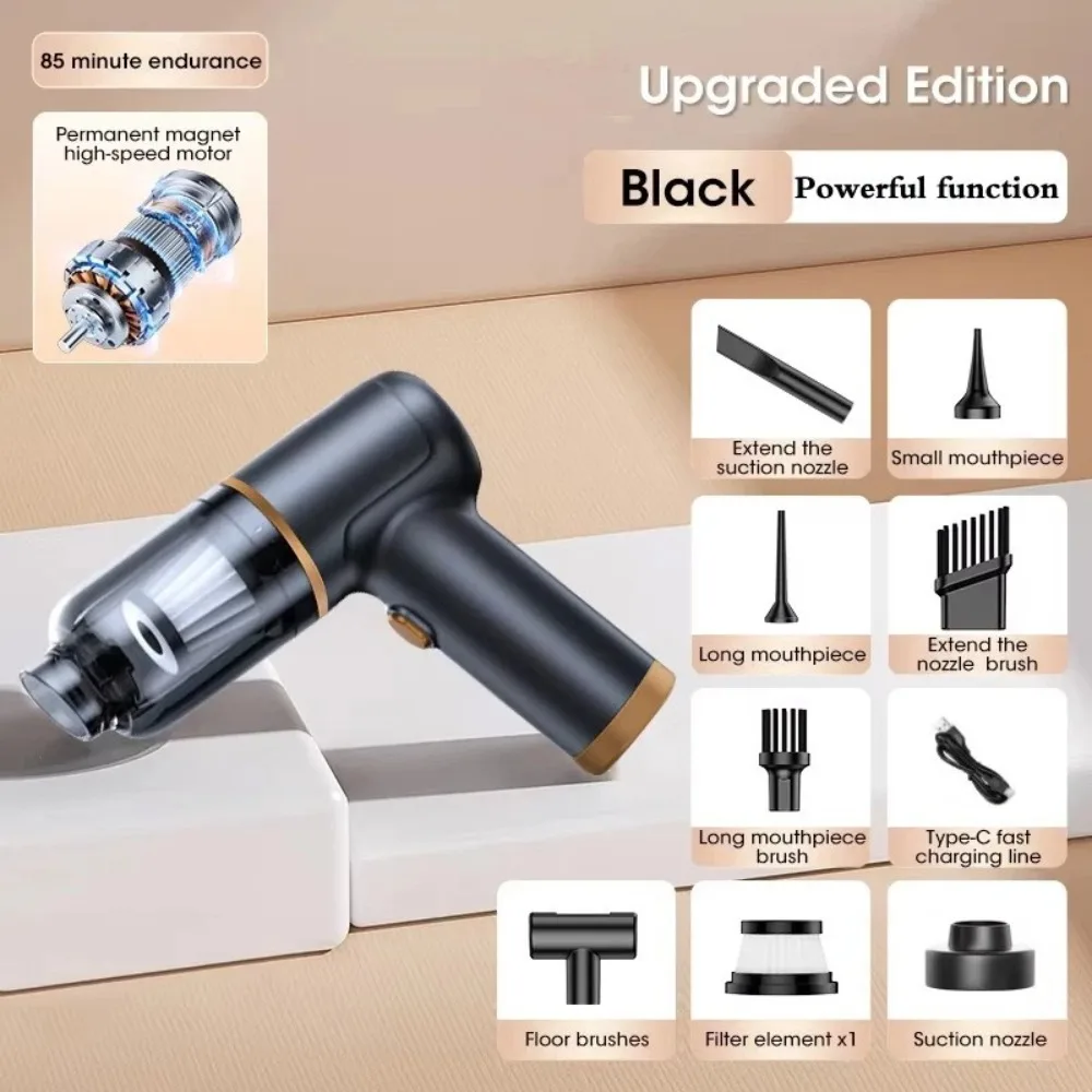 Aspirateur à main sans fil 50W pour surfaces sèches et humides avec 9 accessoires, 3000mAh et Type-C – Pour voiture, bureau et maison, idéal pour le ramassage rapide des dégâts, le nettoyage des interstices et le nettoyage quotidien léger et portable.