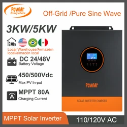 PowMr 5000W 3000W Hybrid Power Inverter DC 24V 48V To 110V/120V AC with 80A MPPT Solar Charger Pure Sine Wave Solar Home System