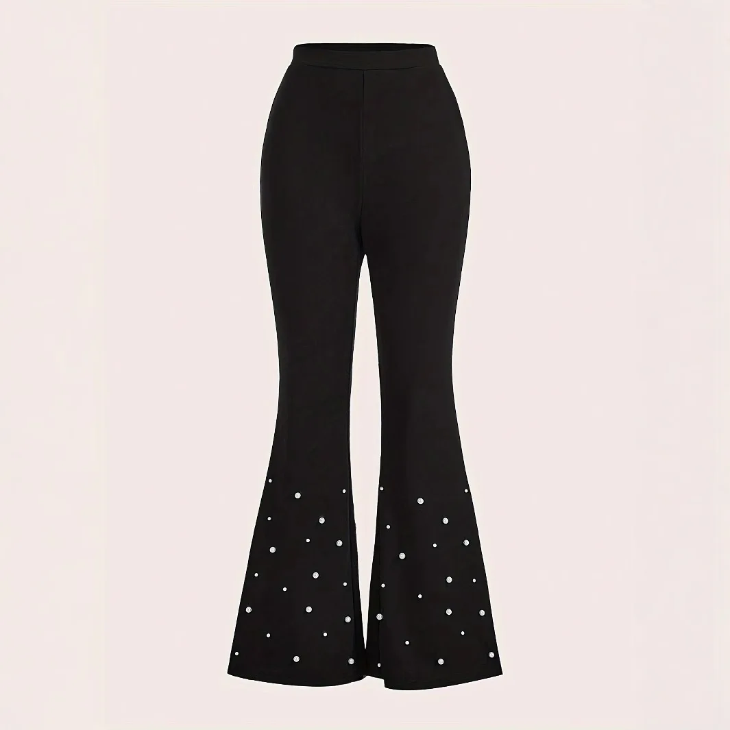 

Black Beaded High Waist Elastic Party Dress with Flare Wide Leg Pants Fashion for Europe America Middle East