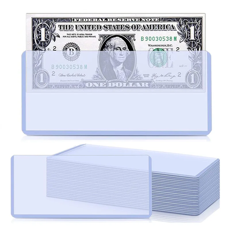 16pcs Bill Sleeves Hard Plastic Clear Money Holder Waterproof Currency Sleeves Banknote Display Protector Organizer Case TMZ