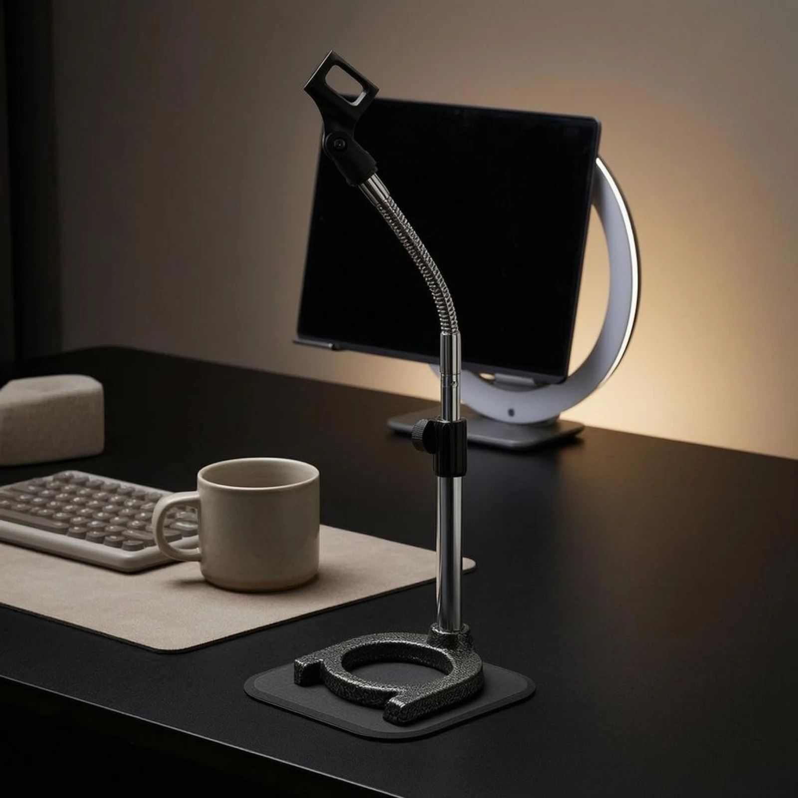 Desktop Mic Stand Telescoping Pole Weighted Mic Stand Desk Mount Vertical Adjustment