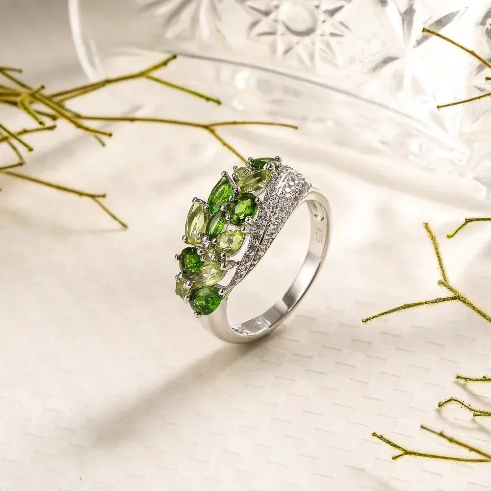 GZ ZONGFA Original 925 Sterling Silve Rings for Women Natural Peridot Diopside Gemstone 2ct Trendy Wedding Gifts Fine Jewelry