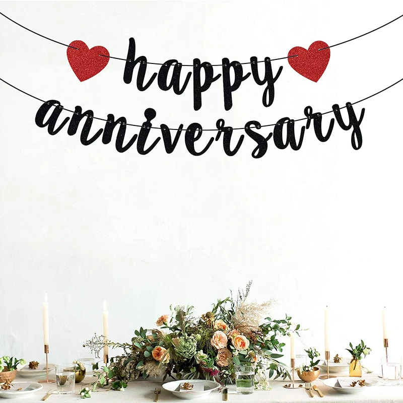 Black Happy Anniversary Banner, Anniversary Party Decoration, Happy Anniversary Party Decoration