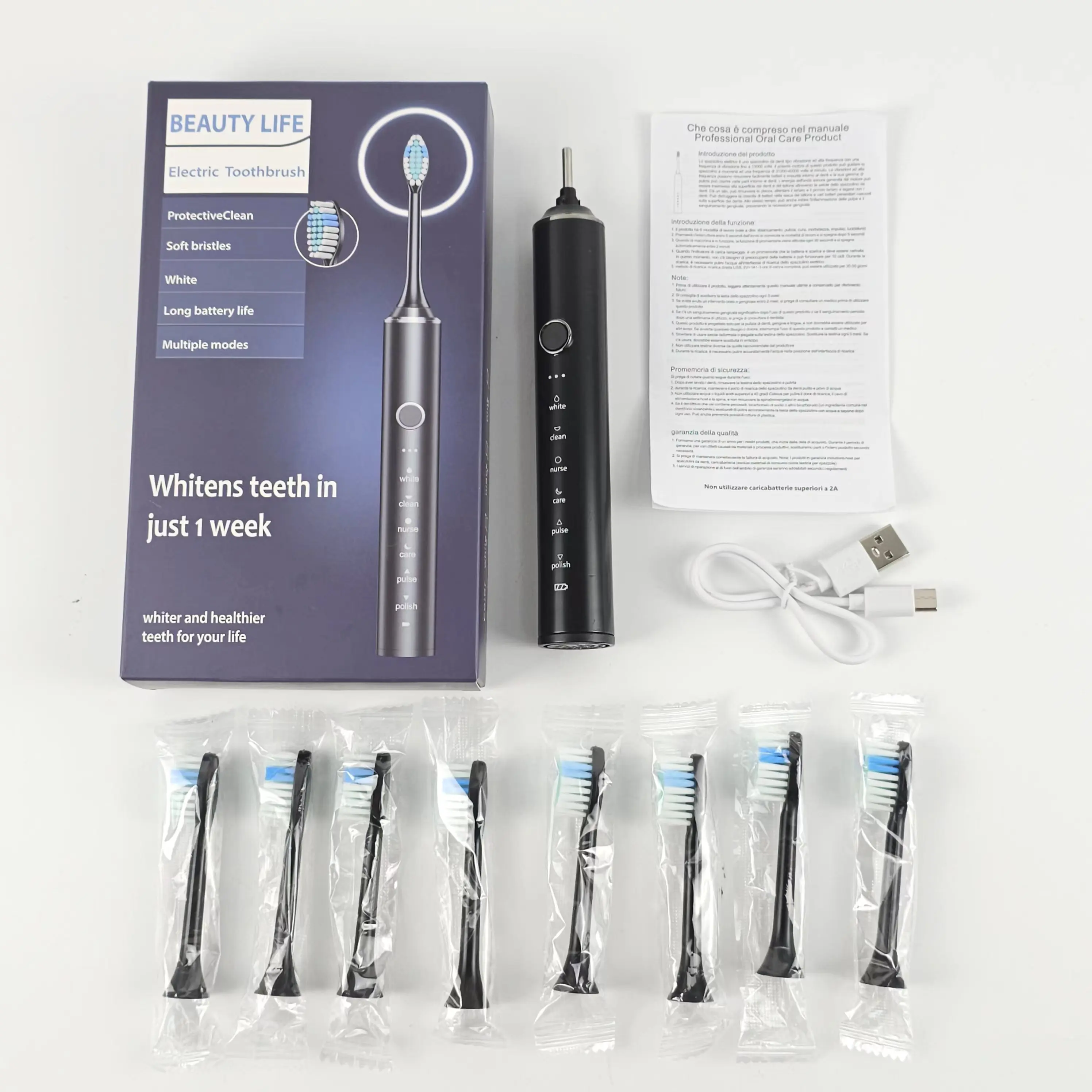 الجملة المحمولة متعددة الوظائف فرشاة الأسنان الذكية تنظيف الأسنان USB شحن 6 طرق فرشاة أسنان كهربائية بالموجات الصوتية للبالغين #6
