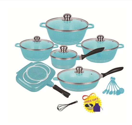 23Pcs Non-Stick Cookware Sets Die-Cast Aluminum With Spiral Bottom And Glass Lid For Home Cooking-Wholesale