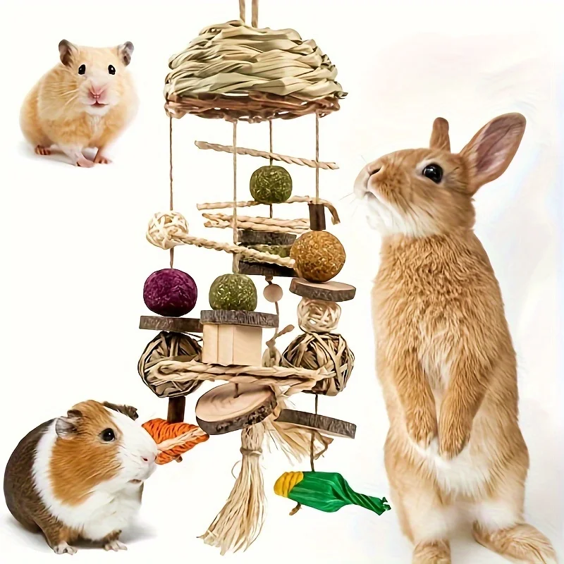 18pcs Timothy Hay Treats Rabbit Toys Natural Treats for Guinea Pig Bunny Hamster Chinchilla Rat Handmade Rabbit Chews for Teeth