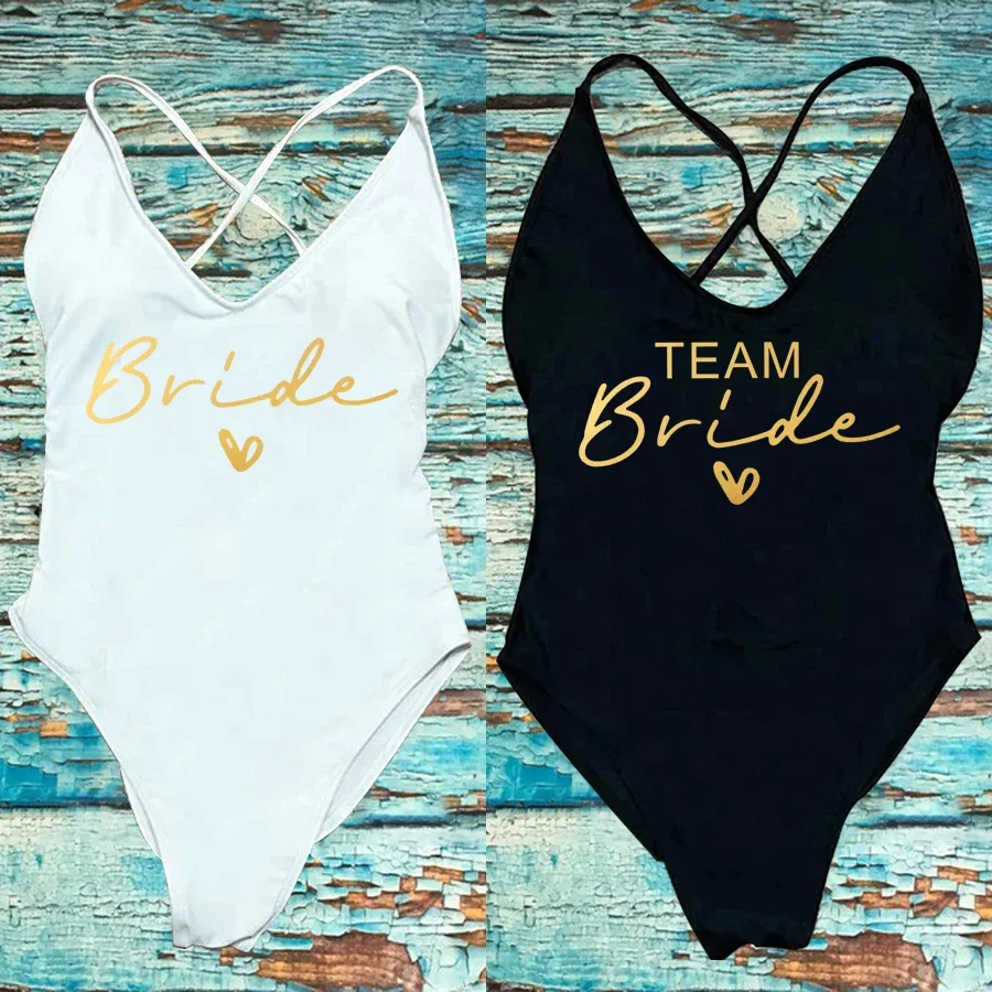 

Sexy Padded One Piece Swimsuit Women Team Bride Swimwear Bikini Summer Bathing Suit Plus Size Beachwear Bachelorette Party Lady