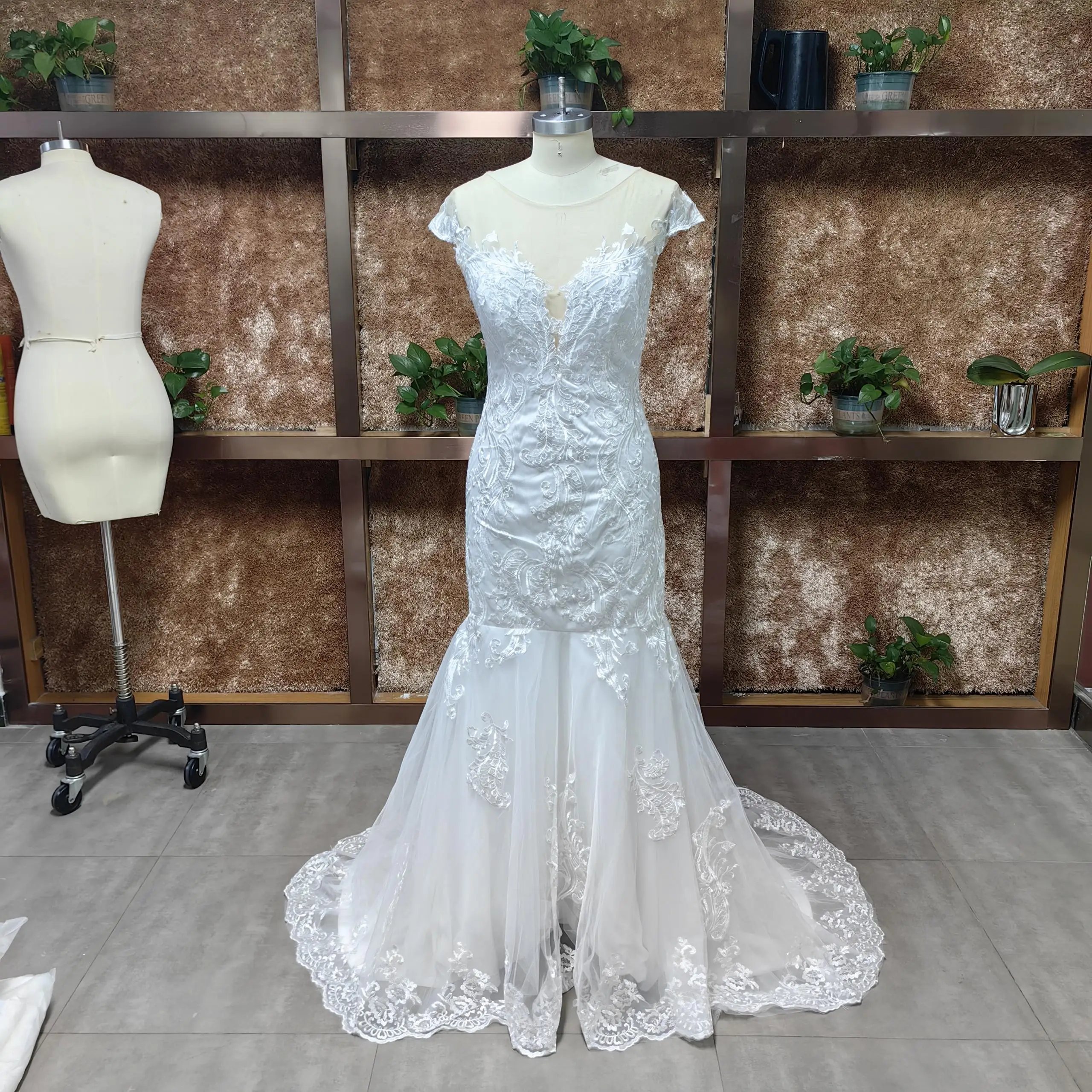 LAYOUT NICEB abito da sposa a sirena donna affascinante Appliques di pizzo abito da sposa Robe De Mariée Illusion maniche corte splendido Boho L'abito da sposa di lusso Abito da sposa principessa sexy sirena abito da s