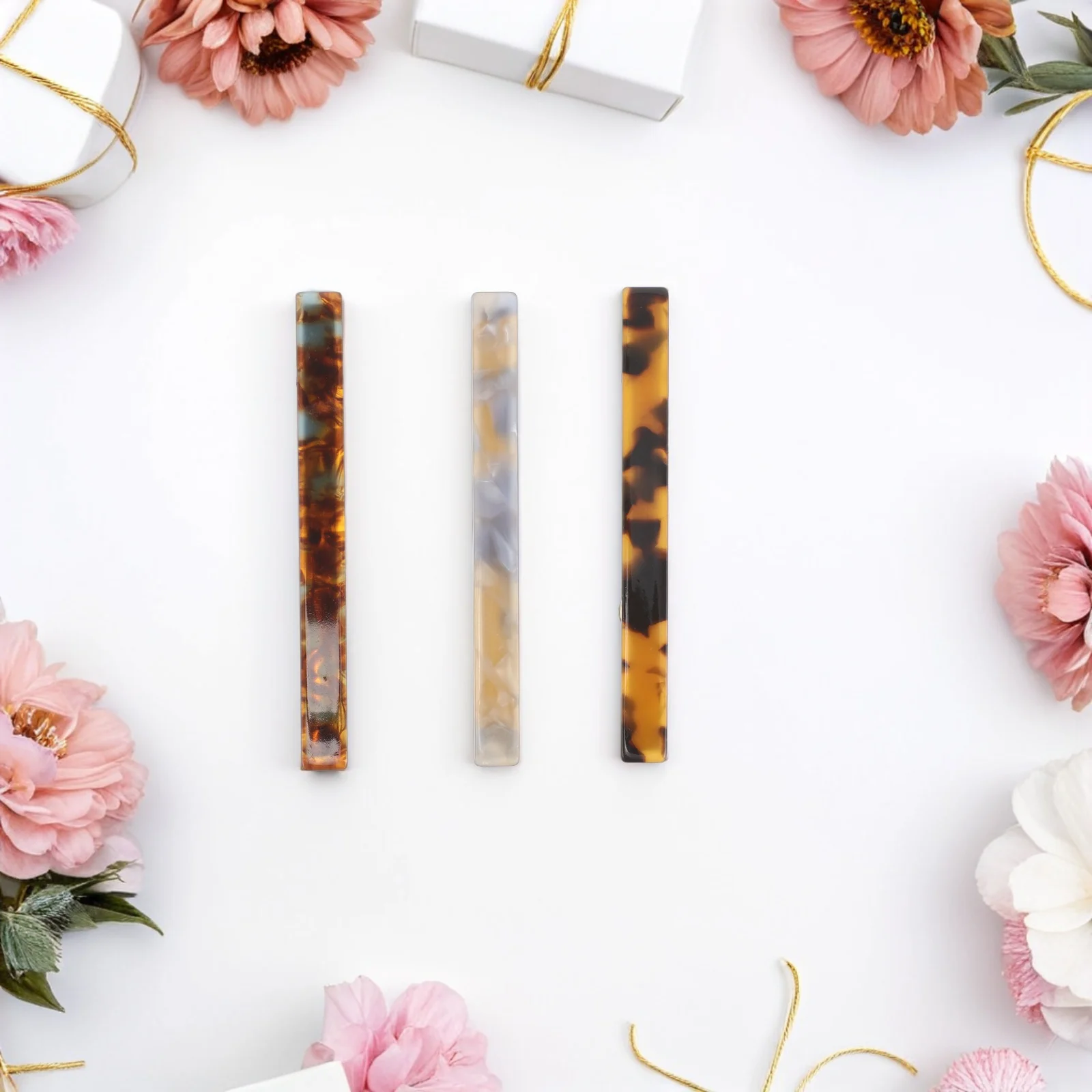 

8pcs Acetate Hair Clips Long Flat Barrettes Vintage Duckbill Clip Girls Women Accessories Deep Tortoiseshell Colors Lightweight