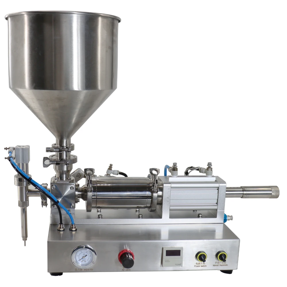 Pneumatic Paste Filling Machine PLC Controlled for Cat Food Milk Chili Tomato Paste Beverage Glass Bottle Filling