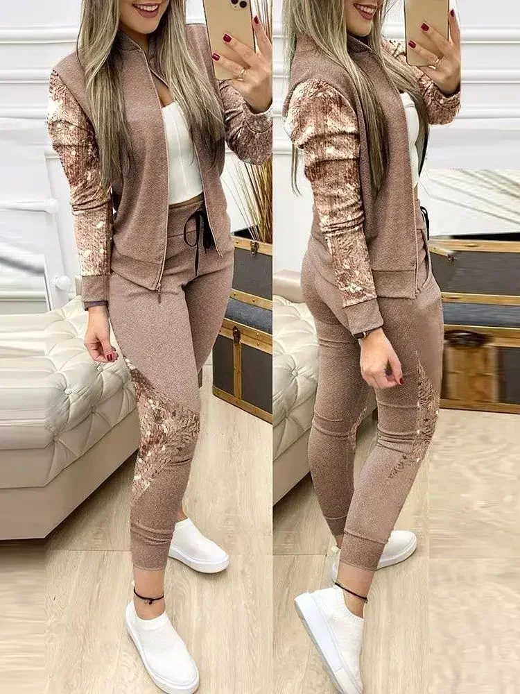 2023 Women Two Piece Set Outfits Autumn Women\'s Tracksuit Zipper Top And Pants Casual Sport Suit Winter 2 Piece Woman Set