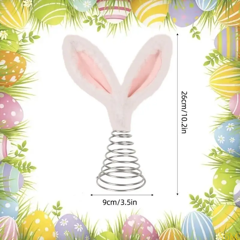 N5KC Furry Easters Rabbit Ears Tree Top with Metal Spirals Base Holiday Decoration