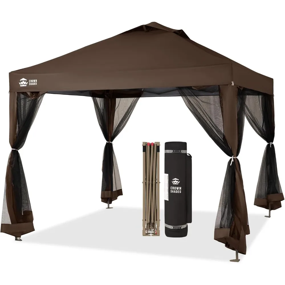 

Gazebo 10x10, Pop Up Gazebo with Mosquito Netting, Screen Tent with 4 Ropes, 8 Stakes, 4 Sandbags and Wheeled Storage Bag, Cano