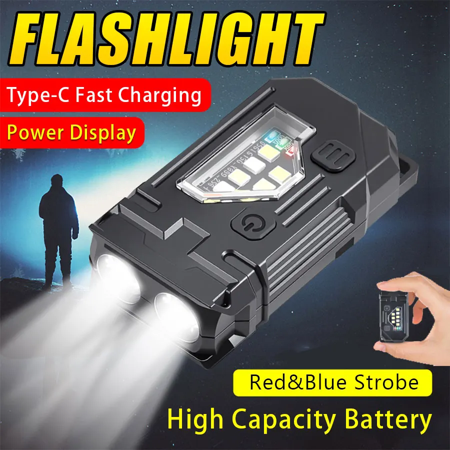 

Mini Work Flashlight,8 Modes, Metal Clip Design Rechargeable Magnetic Torch , IP65 Waterproof, Power Display, Black/Orange