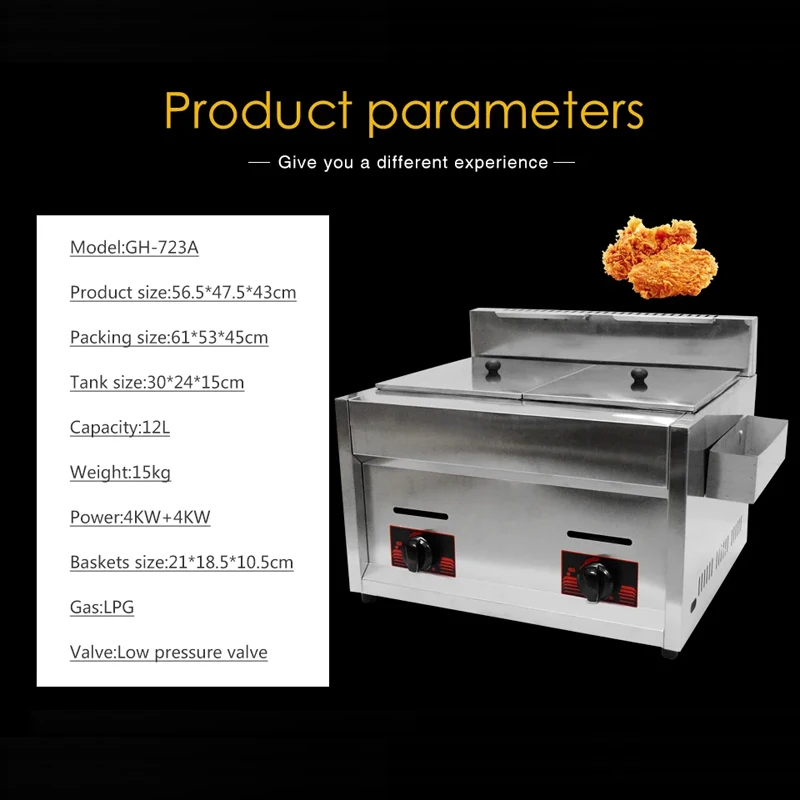 

Commercial Gas Fryer Energy Saving Double Cylinder Chips Fryer Stainless Steel French Fries Frying Machine