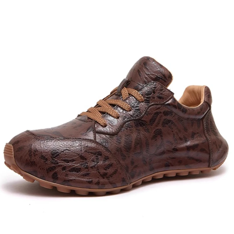 Men's Genuine Leather Autumn/Winter Fashion Casual Board Shoes Thick Soled Sports Training Shoes British Retro Daddy Shoes for
