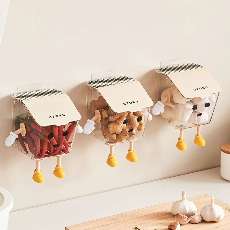 UFORU Kitchen onion ginger and garlic storage box shelf punching wall hanging basket seasoning storage basket