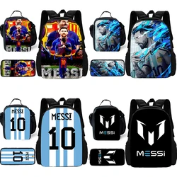 Conjunto de 3 piezas, mochila escolar con estrella de fútbol para niños y niñas, bolsas para el almuerzo, bolsas para lápices, mochilas escolares para m-messi, el mejor regalo