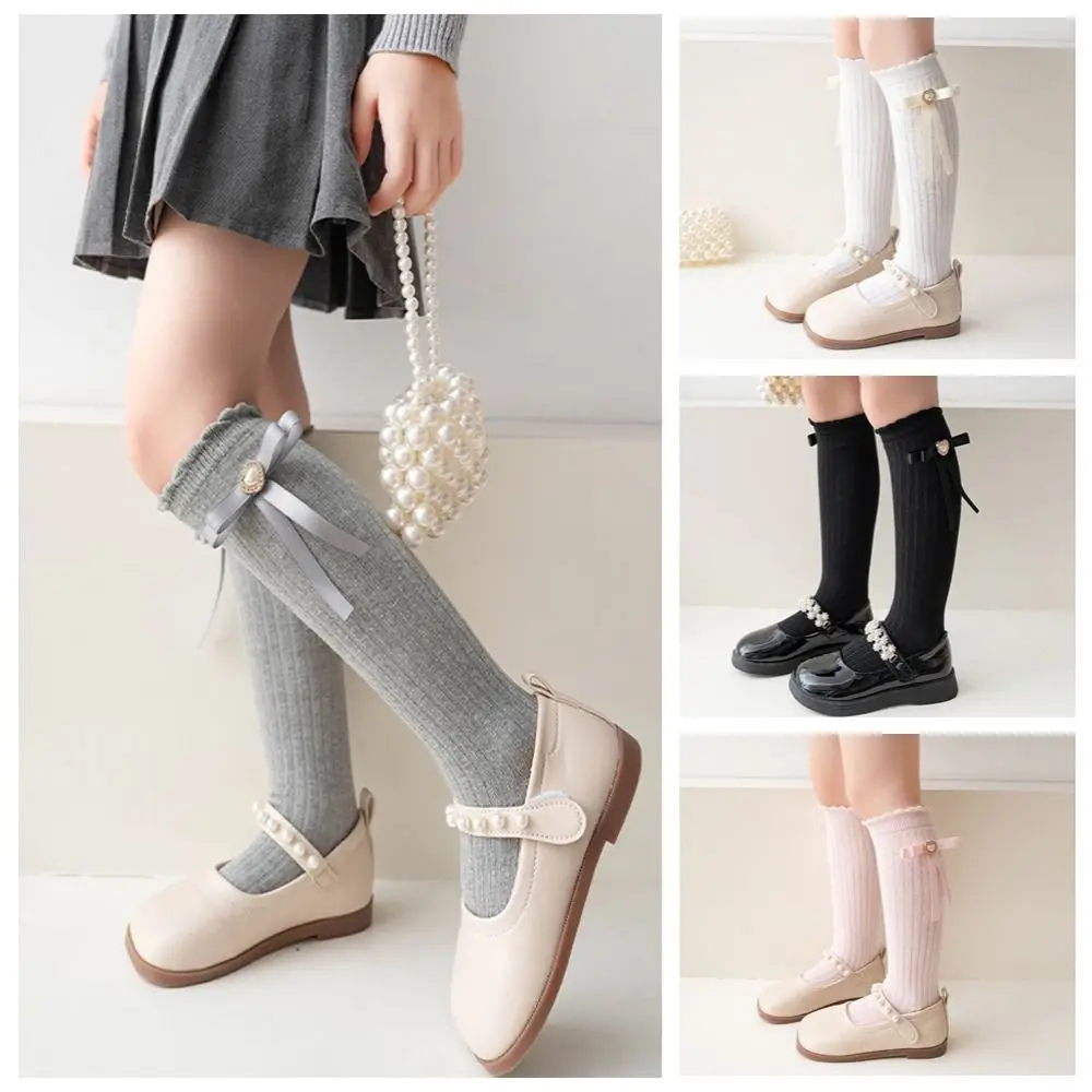 

New Cotton Children's Mid-calf Socks Red Bow Ribbon Girls Socks Lolita Children Mid-Length Socking New Year