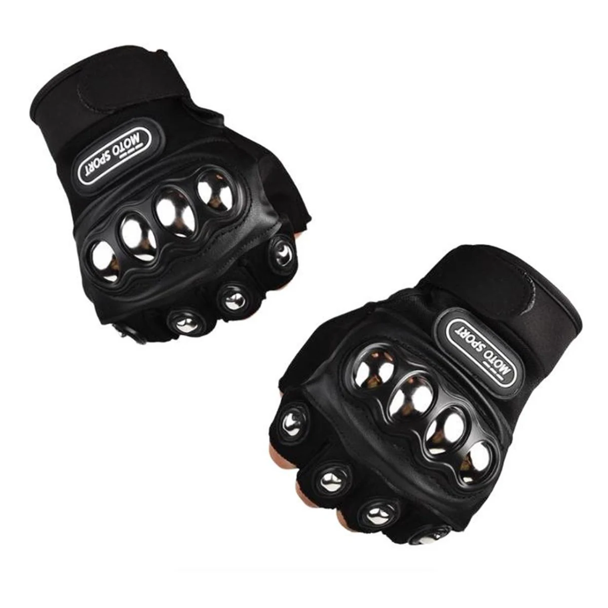 Double Heavy-Duty Black Steel Finger Motorcycle Gloves - Half-Finger Rugged Off-Road Style with Adjustable Wrist Strap, Reinforc