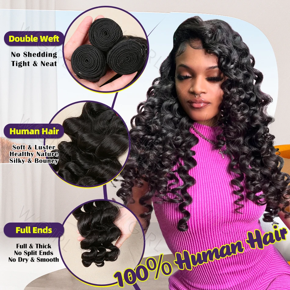 Wigirl Loose Wave Bundles 100% Human Hair Virgin Unprocessed 100% Human Hair Extensions 2 3 4 Loose Wave Bundles Double Weft