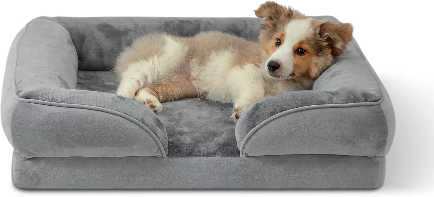 

Pet sofa bed with detachable and washable lid, waterproof lining, and non slip bottom