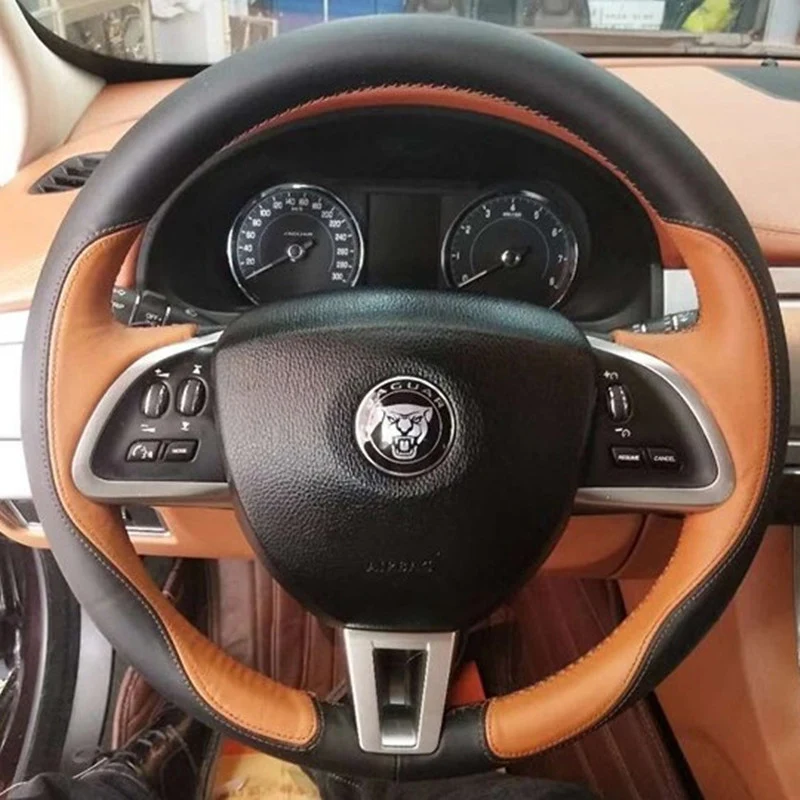 DIY Custom Alcantara Black Brown Leather Car Steering Wheel Cover For Jaguar XFL F-TYPE F-PACE XE XF XJL E-PACE Car Accessories