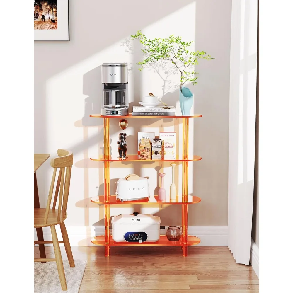 Bibliothèque ouverte transparente en acrylique à 4 niveaux pour une utilisation à domicile et au bureau en orange