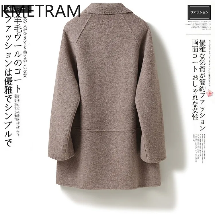 KMETRAM 75% Wool Coats for Woman 2024 Autumn Winter Mid Length Coat Women Woolen Suit Jackets Fashion Womans Clothing пальто