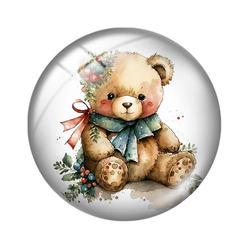 Vintage Cute Teddy Bear 10pcs 12mm/18mm/20mm/25mm Round photo glass cabochon demo flat back Making risultati