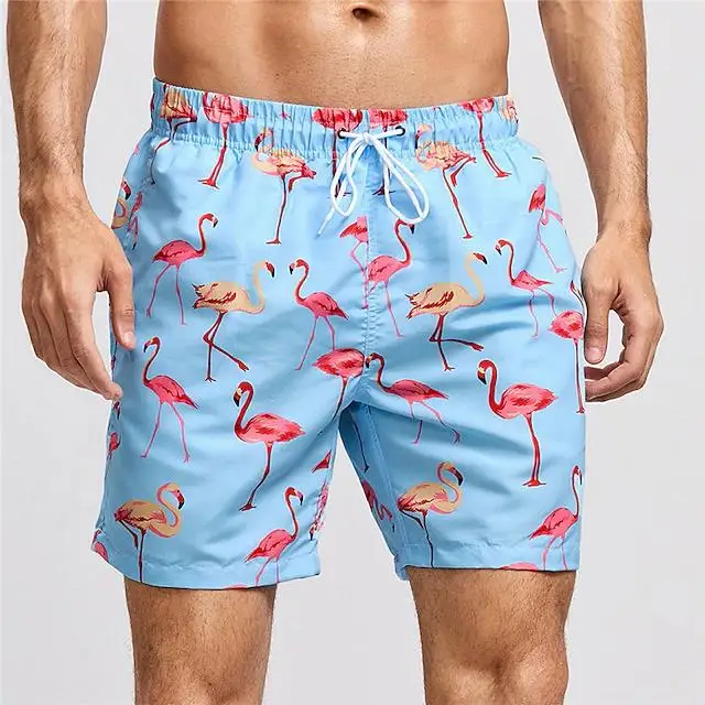 Men\'s Board Shorts Swim Trunks Summer Beach Print Graphic Flamingo Yellow Duck Comfort Breathable Short