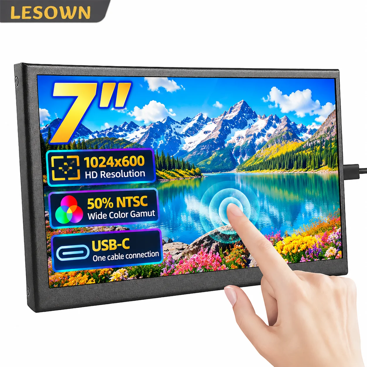 LESOWN 7/10.1 Inch Small LCD Screen 1024x600 170 Degree View HDTV Input VESA 75 for Gaming PC Hardware Sensor Dashboard Setup