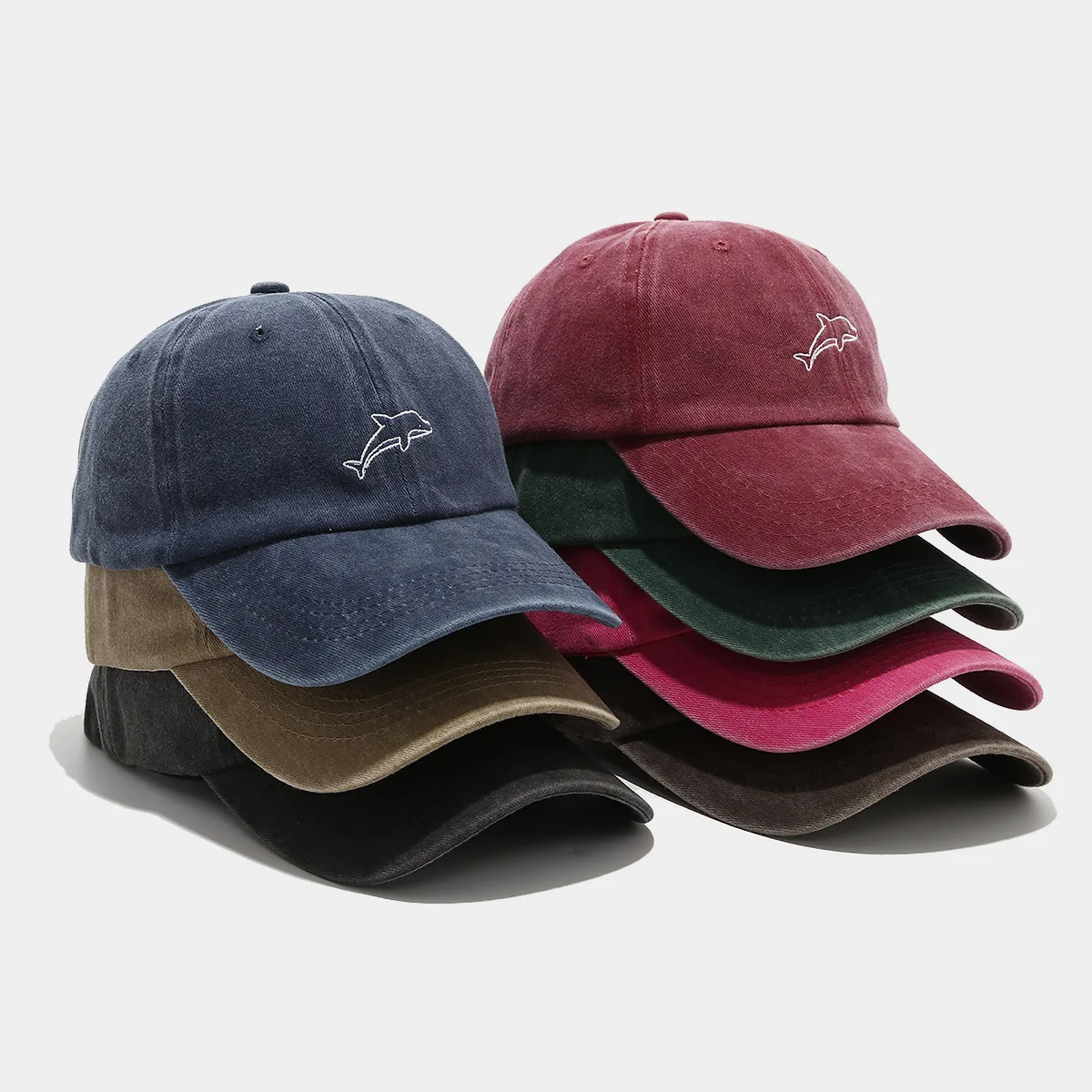 Outdoor Sunscreen Women Denim Baseball Caps For Men Vintage Distressed Dad Hats Dolphin Embroidery Trucker Cap