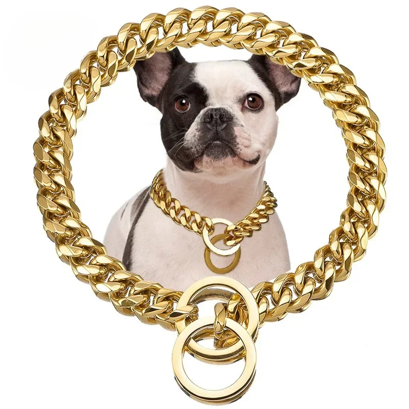 Luxury Dog Collar Gold Pet Necklace Dog Chain Choker for Pitbull Bulldog Teddy French Bulldog Metal Collar Pets Jewelry Products