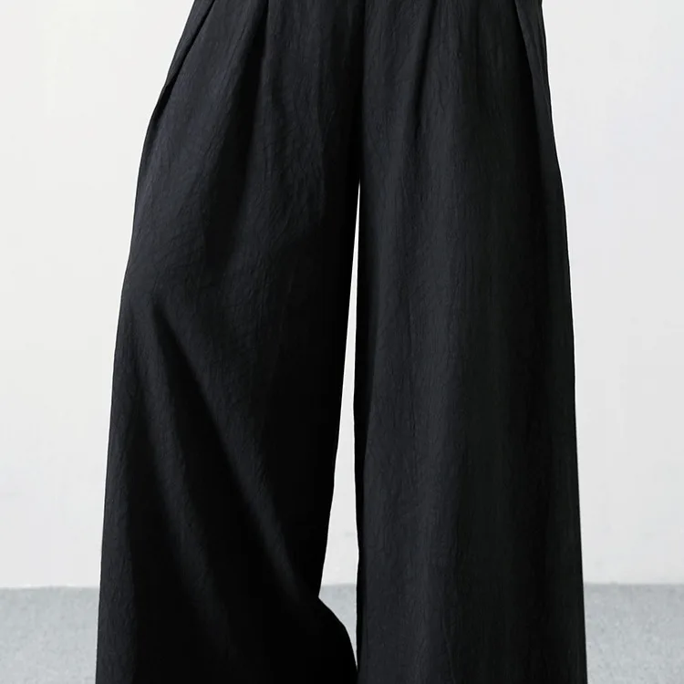 High-End Anti-Aging Winter Thickened Fleece Cotton Linen Wide Leg Pants Women Loose plus Size High Waist Straight Long Trousers