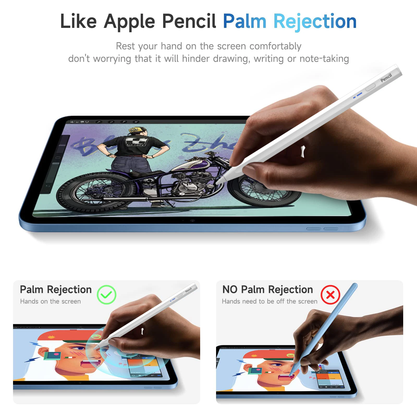 Stylus Pen for Apple Pencil with Palm Rejection Tilt,for iPad Air 11 M2 2024 Pro 13/14 M4 Air 4/5 7/8/9/10th 2018-2024