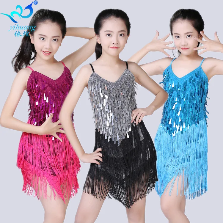 فستان رقص لاتيني جديد فستان المنافسة للفتيات تنورة مهدب فستان المهرجان تنورة مطرزة