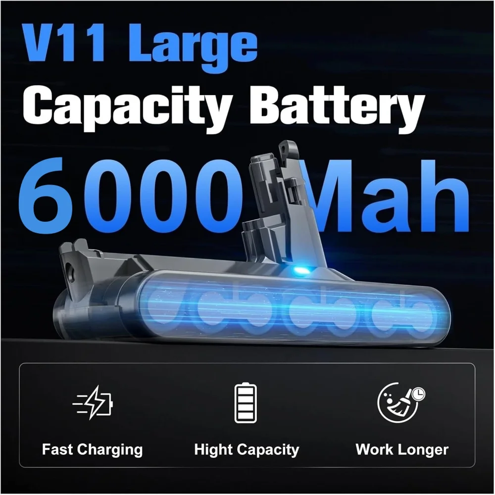 

25.2V 6000mAh Screws-in Li-Ion Replacement Battery Compatible for Dyson SV14, V11 Absolute, Handheld Cordless Vacuum Cleaner