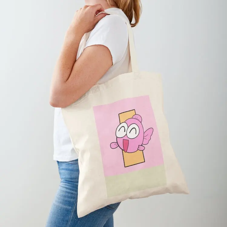 

Happy Pink Fish Tote Bag Canvas shoulder bag Cloth bag shopping trolley custom fabric