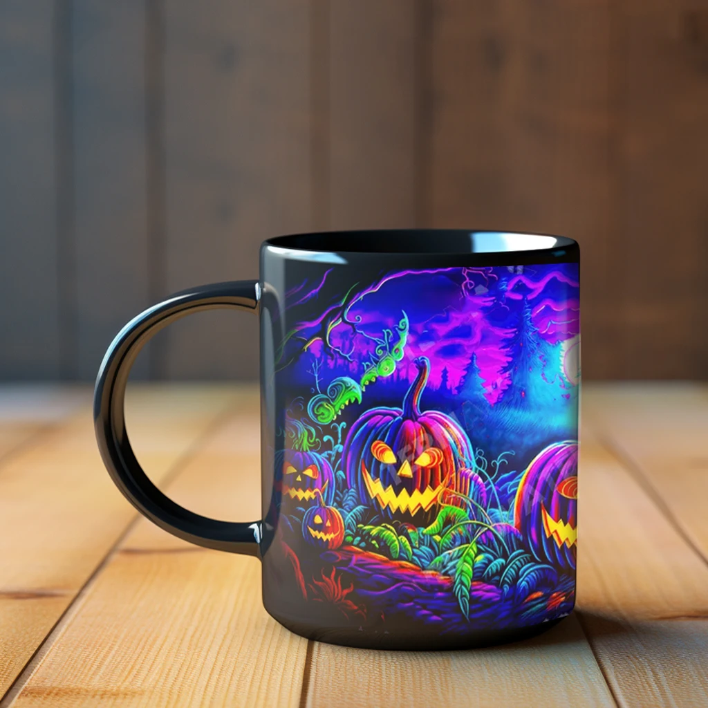 1pc Horror Pumpkin Black Ceramic coffee Mug 350ml Creative Halloween gift tea cup