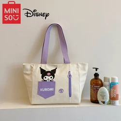 MINISO Disney Cartoon płócienna torba z nadrukiem Kuromi kolorowa torebka blokująca torba na ramię torba Tote z zamkiem błyskawicznym modna torba pod pachami