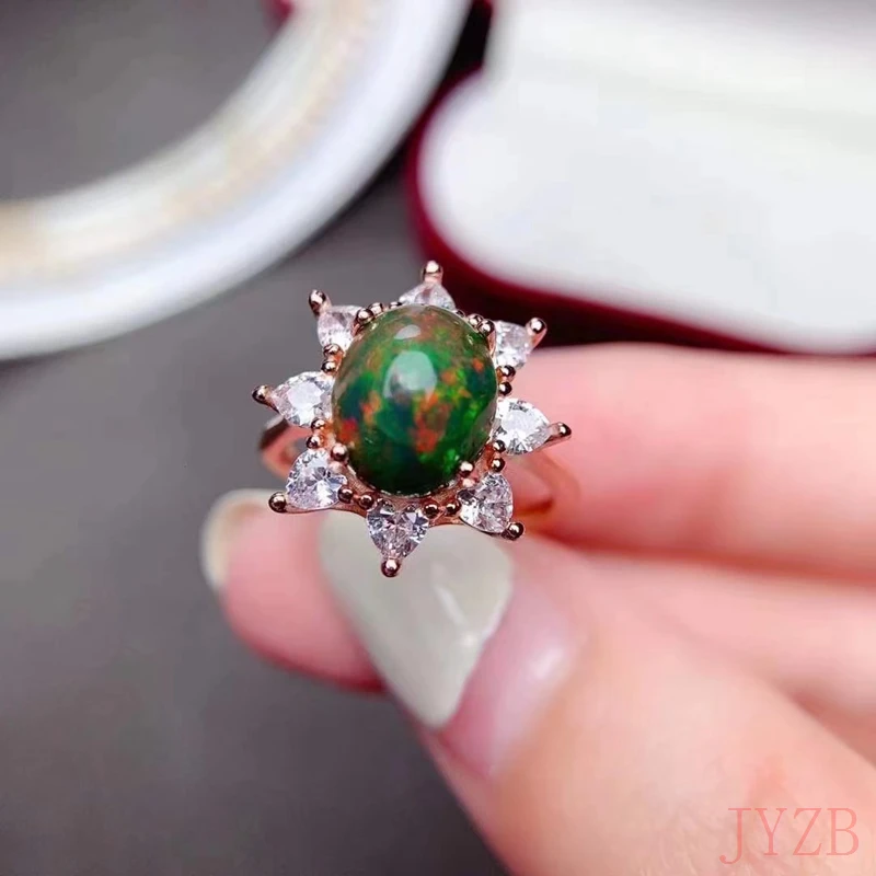 

October Birthstone 100% Natural Opal Ring Wear an 8x10mm black opal silver ring to your mother every day