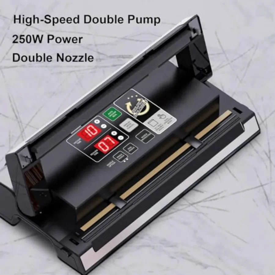 16-Zoll-Düsen-Vakuumiergerät für die Lebensmittelaufbewahrung, funktioniert mit glatten, nicht strukturierten Mylar-Beuteln, keine strukturierten Beuteln erforderlich, 250 W, 8 mm extra breit